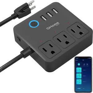 GHome Smart Power Strip, 3 USB Ports and 3 Individually Controlled Smart Outlets, WiFi Surge Protector Works with Alexa Google Home, Home Office Cruise Ship Travel Multi-Plug Extender Flat Plug