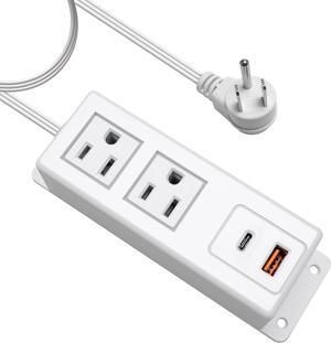 Multiple Plug Outlet with USB C 20W Wall Mounted Power Strip Under Desk Mountable Extension Cord with PD Type C Flat Plug Power Station for Home Workshop Dorm Travel White