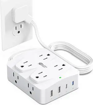 35W Fast Charging SUPERDANNY 4-Outlet 4-USB Power Strip with 20W C Port Fast Charge6FT Extension Cord, Surge Protector 1080J, Overload Switch, Mountable, for Home, Office, School, Dorm - White