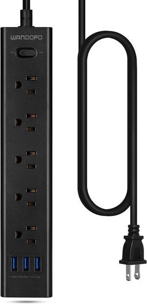 2 Prong Power Strip, 10FT Long Extension Cord Surge Protector, 5 Outlets and 3 USB, 13A/1625W, Polarized Two Prong to Three Prong Outlet Adapter Converter, Wall Mount, Black