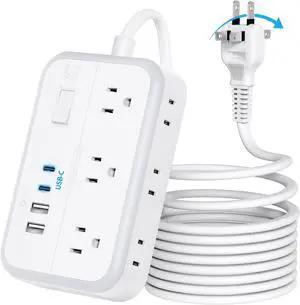 NTONPOWER Extension Cord 15 FT, 1875W Two Prong to Three Prong Outlet Adapter, 1080 Joules Surge Protector Power Strip, Rotating Plug 2 Prong Extension Cord with 4 USB Ports(2 USB C), for Old House