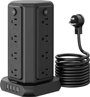 Power Strip Tower Surge Protector, NTONPOWER 16 Outlet 4 USB Ports Desktop Charging Station, Individual Switch, 10 ft Extension Cord with Multiple Outlets for Home Office Dorm Room Desk, 1080J, Black