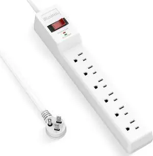 Power Strip Surge Protector 6FT, 6 Outlets, 980 Joules, Flat Plug Extension Cord with Multiple Outlets, ETL Listed, 14AWG Heavy Duty, Wall Mountable for Home Office Garage, White