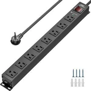 CRST 8 Outlet Metal Heavy Duty Power Strip, 2100J Surge Protector, 6FT Cord Mountable Wide Spaced Industrial Power Strip,15A/1875W