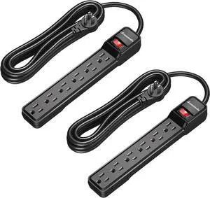 DEWENWILS 2-Pack Power Strip Surge Protector,15 Ft Extra Long Extension Cord, Low Profile Flat Plug,15 Amp Circuit Breaker, 500 Joules, Wall Mount, Black, UL Listed
