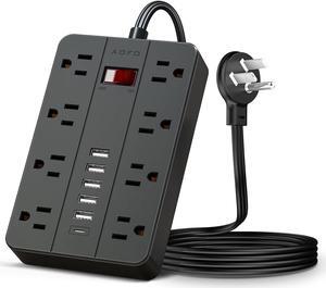 Surge Protector Flat Extension Cord Flat Plug Power Strip, AOFO 8 Widely Spaced Outlets and 6 USB Charger(1 USB C Port), 5 Ft, for Travel, Office, School, Dorm Room Essentials, Black