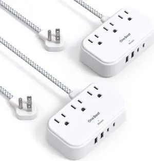 2 Pack Cruise Essentials, 5 Ft Flat Extension Cord, 3 Outlets 4 USB Ports(2 USB C) Flat Plug Power Strip, USB Charging Station with Non Surge Protector for Cruise Ship, Travel, Dorm Room Essentials