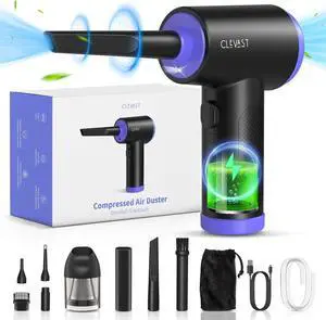 Compressed Air Duster - 3 Gear 110000RPM Electric Air Duster 3 in 1 Versatile with LED - Cordless Dust Blower & Mini Vacuum & Inflating for PC Computer Keyboard Rechargeable Canned Air