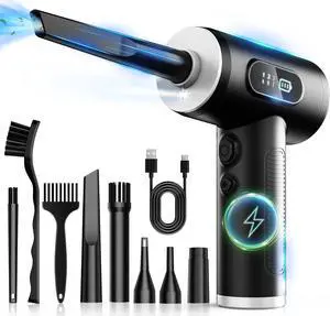 Compressed Air Duster-3 Gear Adjustable 100000RPM Electric Air Duster with LED Light Rechargeable Cordless Air Blower for Keyboard Electric Devices Cleaning. Replaces Compressed Air Cans (Black)