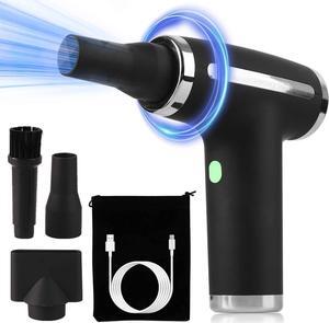 Premium Portable Compressed Air Duster Quieter and Longer Life Brushless Motor Cordless Air Duster 110000 RPM Keyboard Cleaner (Black)