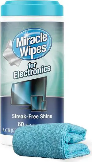 MiracleWipes for Electronics Cleaning - Screen Wipes Designed for TV, Phones, Monitors and More - Includes Microfiber Towel - (60 Count) MiracleWipes for Electronics Cleaning - Screen Wipes Designed for TV, Phones, Monitors and More - Includes Microfiber Towel - (60 Count)