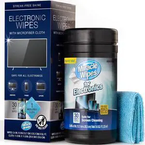 MiracleWipes for Electronics Cleaning - Screen Wipes Designed for TV, Phones, Monitors and More - Includes Microfiber Towel - (30 Count) MiracleWipes for Electronics Cleaning - Screen Wipes Designed for TV, Phones, Monitors and More - Includes Microfiber Towel - (30 Count)