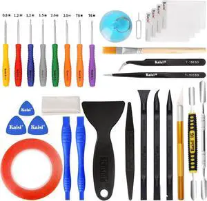 32 in 1 Professional Electronics Screen Opening Pry Tool Repair Kit with Steel and Carbon Fiber Nylon Spudgers Double Side Adhesive Tape and 8 Screwdrivers for Open Cellphone Laptops Tablets