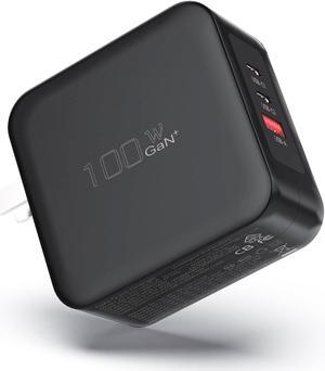100W USB C Fast Charger, 3-Port GaN Wall Charger PD USB C and QC USB A Charger Adapter Super Fast Type C Charging for MacBook, iPad, iPhone 15 15 Pro, Galaxy S23 Ultra, Steam Deck, Dell XPS, Google