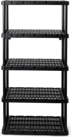 5-Shelf Plastic Storage Shelves, Heavy-Duty Garage Shelving Unit, Black - Standing Organizer Rack for Kitchen, Bathroom, and Laundry Room