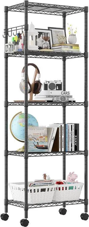 Homdox 5 Tier Wire Shelving Unit on Wheels, Adjustable Storage Racks and Shelving, Heavy Duty Rolling Metal Shelves with Side Hooks for Laundry Bathroom Kitchen Garage Pantry Organization, Black Homdox 5 Tier Wire Shelving Unit on Wheels, Adjustable Storage Racks and Shelving, Heavy Duty Rolling Metal Shelves with Side Hooks for Laundry Bathroom Kitchen Garage Pantry Organization, Black