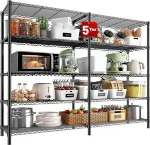 REIBII 5-Tier Heavy Duty Wire Shelving Unit, 1430LBS Storage Shelf Rack REIBII 5-Tier Heavy Duty Wire Shelving Unit, 1430LBS Storage Shelf Rack