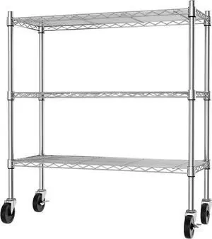 Auslar 3-Tier Storage Shelves with Casters Heavy Duty Metal Shelving Chrome Auslar 3-Tier Storage Shelves with Casters Heavy Duty Metal Shelving Chrome