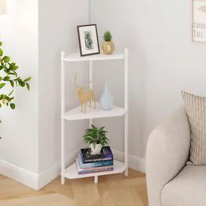 Wisuce White Small Corner Shelf Stand, 3-Tier Bamboo Corner Bookshelf Wisuce White Small Corner Shelf Stand, 3-Tier Bamboo Corner Bookshelf