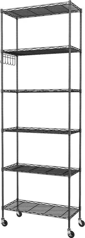 Homdox 6-Tier Storage Shelf Wire Shelving Unit Free Standing Rack Organization with Caster Wheels, Stainless Side Hooks, Black Homdox 6-Tier Storage Shelf Wire Shelving Unit Free Standing Rack Organization with Caster Wheels, Stainless Side Hooks, Black