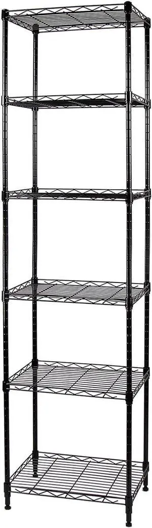 6-Wire Shelving Adjustable Shelves, Standing Storage Shelf for Laundry Bathroom Kitchen Pantry Closet Organization (Glossy Black, 16.6" L x 11.4" W x 64.6" H) 6-Wire Shelving Adjustable Shelves, Standing Storage Shelf for Laundry Bathroom Kitchen Pantry Closet Organization (Glossy Black, 16.6" L x 11.4" W x 64.6" H)