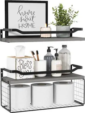 WOPITUES Bathroom Shelves Over Toilet with Protective Metal Guardrail WOPITUES Bathroom Shelves Over Toilet with Protective Metal Guardrail