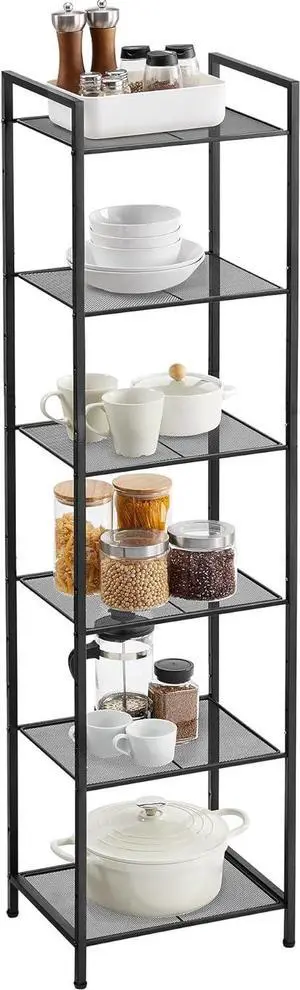 SONGMICS 6-Tier Storage Rack, Bathroom Shelf, Extendable Plant Stand with Adjustable Shelf, for Bathroom, Living Room, Balcony, Kitchen, Classic Black UBSC036B01 SONGMICS 6-Tier Storage Rack, Bathroom Shelf, Extendable Plant Stand with Adjustable Shelf, for Bathroom, Living Room, Balcony, Kitchen, Classic Black UBSC036B01