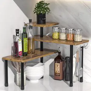 JayRex Kitchen Countertop Organizer 3-Tier Corner Shelf, Rustic Brown JayRex Kitchen Countertop Organizer 3-Tier Corner Shelf, Rustic Brown