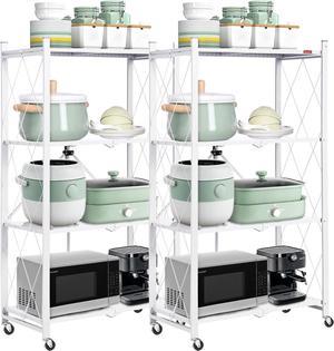 DEANIC 4 Tier Storage Shelves with Wheels Kitchen Rolling Cart Metal Garage Shelving No Assembly Heavy Duty Utility Cart for Garage Kitchen Basement Pantry WhitePack of 2