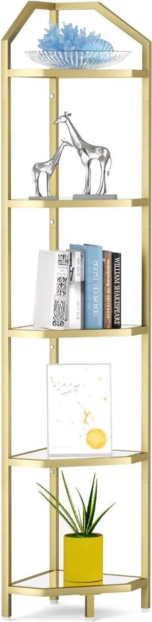 5-Tier Corner Shelf Stand, Gold Corner Bookshelf, Bathroom Storage Rack Shelf, Plant Rack, Tempered Glass, Steel Frame, Modern Style for Living Room, Bathroom, Kitchen, Metallic Gold 5-Tier Corner Shelf Stand, Gold Corner Bookshelf, Bathroom Storage Rack Shelf, Plant Rack, Tempered Glass, Steel Frame, Modern Style for Living Room, Bathroom, Kitchen, Metallic Gold