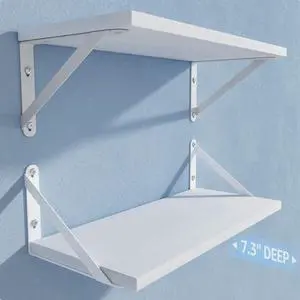 COCOYA Wall Shelves 7.3" Deep Solid Paulownia Wood (White, Set of 2) COCOYA Wall Shelves 7.3" Deep Solid Paulownia Wood (White, Set of 2)
