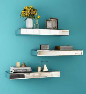 SHYFOY Mirrored Floating Shelves for Wall, Set of 3, Silver SHYFOY Mirrored Floating Shelves for Wall, Set of 3, Silver