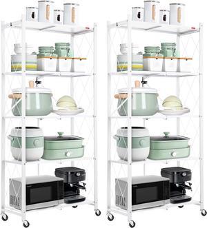 DEANIC 5 Tier Storage Shelves with Wheels Kitchen Rolling Cart Metal Garage Shelving No Assembly Heavy Duty Utility Cart for Garage Kitchen Basement Pantry WhitePack of 2