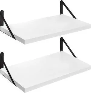 SAUMONIER Floating Shelves Bookshelf for Bedroom Bathroom Living Room Wood Wall Mounted Wide Deep Storage, White Painted 24 Inch Shelves Set of 2 SAUMONIER Floating Shelves Bookshelf for Bedroom Bathroom Living Room Wood Wall Mounted Wide Deep Storage, White Painted 24 Inch Shelves Set of 2