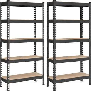 5-Tier Storage Shelves, Load 2310 lb, Set of 2 Garage Storage, Boltless Assembly, Adjustable Shelving Unit, 11.8 x 29.5 x 59.1 Inches, for Study Shed Basement, Black UGLR300B02
