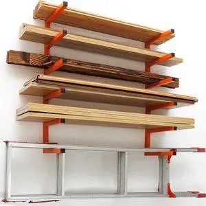 MOOMSINE Lumber Storage Rack Wall Mounted, 6-Level Holds Up 1200 Lbs Heavy Duty Wood Organizer, Metal Shelf for Shed, Workshop, Garage - 4pack, Orange MOOMSINE Lumber Storage Rack Wall Mounted, 6-Level Holds Up 1200 Lbs Heavy Duty Wood Organizer, Metal Shelf for Shed, Workshop, Garage - 4pack, Orange