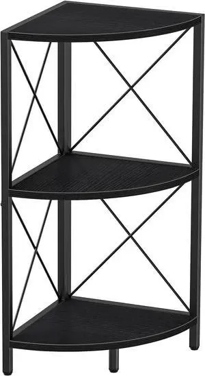 Snughome Corner Shelf with Metal Frame, 3 Tier Corner Storage Organizer, Freestanding Corner Bookshelf Stand Display Rack for Kitchen, Living Room, Black Snughome Corner Shelf with Metal Frame, 3 Tier Corner Storage Organizer, Freestanding Corner Bookshelf Stand Display Rack for Kitchen, Living Room, Black