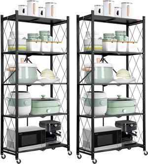 DEANIC 5 Tier Storage Shelves with Wheels Kitchen Rolling Cart Metal Garage Shelving No Assembly Heavy Duty Utility Cart for Garage Kitchen Basement Pantry BlackPack of 2