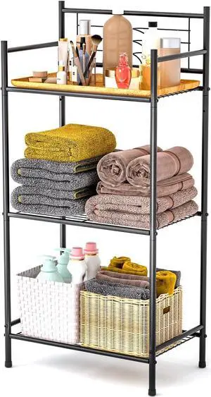 LEEDA 3-Tier Freestanding Multipurpose Storage Shelves Heavy Duty Metal Shelving Unit, Display Plants Flowers Bath Essentials, for Kitchen Bathroom Office, Black LEEDA 3-Tier Freestanding Multipurpose Storage Shelves Heavy Duty Metal Shelving Unit, Display Plants Flowers Bath Essentials, for Kitchen Bathroom Office, Black