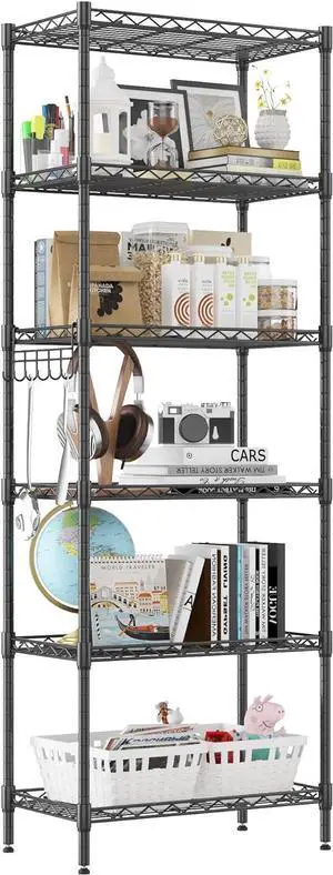 Homdox 6-Tier Storage Shelf Wire Shelving Unit Free Standing Rack Organization Adjustable Leveling Feet, Stainless Side Hooks, Black Homdox 6-Tier Storage Shelf Wire Shelving Unit Free Standing Rack Organization Adjustable Leveling Feet, Stainless Side Hooks, Black