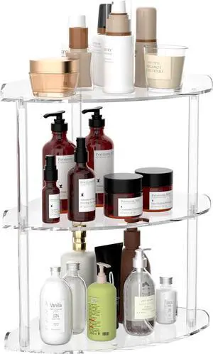 Sezanrpt 3 Tier Acrylic Corner Shelf Organizer Storage 9.5x9.5x15.7 Inch, Transparent Countertop Corner Shelf for Bathroom, Kitchen, Bedroom, Office, Study Room Sezanrpt 3 Tier Acrylic Corner Shelf Organizer Storage 9.5x9.5x15.7 Inch, Transparent Countertop Corner Shelf for Bathroom, Kitchen, Bedroom, Office, Study Room