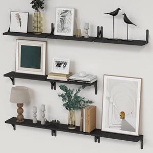 Rustic Floating Shelves for Wall Farmhouse Wood Shelf for Wall Decor Wall Mounted Room Shelves Sets of 8 Hanging Wall Storage for Bathroom Bedroom Livinging Room  Black