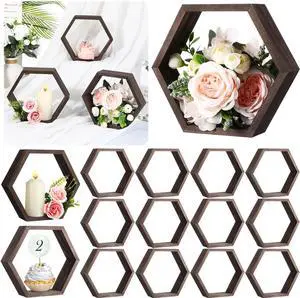 Barydat 12 Pcs 12pcs 8inch Hexagon Shelves Wedding Table Decor, Dark Brown Barydat 12 Pcs 12pcs 8inch Hexagon Shelves Wedding Table Decor, Dark Brown