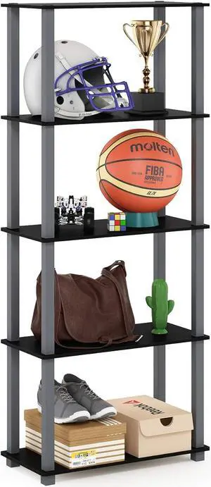 Furinno Turn-N-Tube 5-Tier Multipurpose Shelf / Display Rack / Storage Shelf / Bookshelf, Square Tubes, Black/Grey Furinno Turn-N-Tube 5-Tier Multipurpose Shelf / Display Rack / Storage Shelf / Bookshelf, Square Tubes, Black/Grey