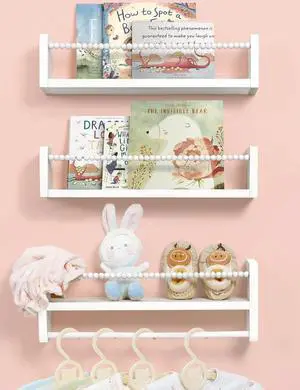 Maxpeuvon Nursery Book Shelves for Wall, White Floating Shelves Set of 3 Maxpeuvon Nursery Book Shelves for Wall, White Floating Shelves Set of 3