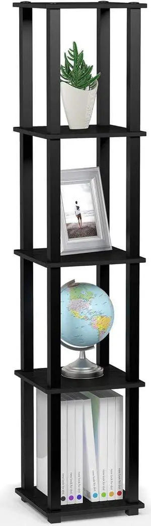 FURINNO Turn-S-Tube 5-Tier Corner Square Rack Display Shelf, Americano/Black FURINNO Turn-S-Tube 5-Tier Corner Square Rack Display Shelf, Americano/Black