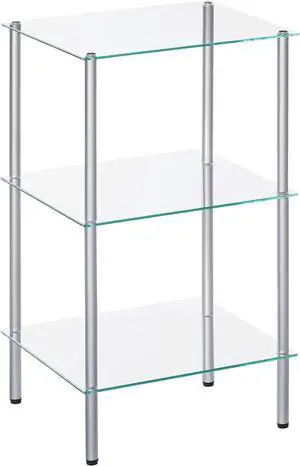 HOOBRO Glass Shelf, 3 Tier Bathroom Standing Shelf Unit, Tempered Glass Shelving Stand for Small Space, Perfume Stand Organizer, Space-Saving, for Bathroom, Bedroom, Steel Frame, Silver SV03CJ01 HOOBRO Glass Shelf, 3 Tier Bathroom Standing Shelf Unit, Tempered Glass Shelving Stand for Small Space, Perfume Stand Organizer, Space-Saving, for Bathroom, Bedroom, Steel Frame, Silver SV03CJ01