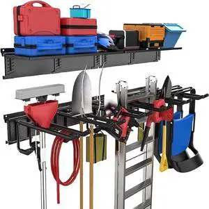 TORACK Garage Tools Storage Rack with Wall Mount Overhead shelves TORACK Garage Tools Storage Rack with Wall Mount Overhead shelves