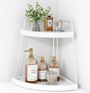 Forbena White 2 Tier Corner Bathroom Counter Organizer, Bathroom Countertop Shelf Organizer for Kitchen Sink, 2 Tier Makeup Vanity Tray for Dresser Tops Decor, Corner Shelf for Girls Bedroom (White) Forbena White 2 Tier Corner Bathroom Counter Organizer, Bathroom Countertop Shelf Organizer for Kitchen Sink, 2 Tier Makeup Vanity Tray for Dresser Tops Decor, Corner Shelf for Girls Bedroom (White)