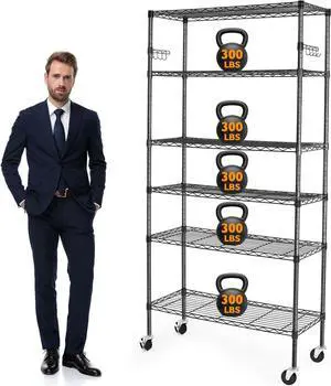 BolDuck 6 Tier Storage Shelves with Wheels, 2100lbs Capacity Heavy Duty Shelving Units, 14x36x75inch Adjustable Metal Shelf Wire Shelving Rack for Garage, Kitchen, Office, Black BolDuck 6 Tier Storage Shelves with Wheels, 2100lbs Capacity Heavy Duty Shelving Units, 14x36x75inch Adjustable Metal Shelf Wire Shelving Rack for Garage, Kitchen, Office, Black